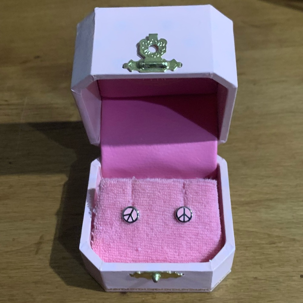 Retro Juicy Couture Pam & Gela Pink Small Peace Sign Enamel Drop Studs Earrings